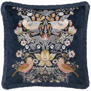 Tyynynpäällinen Strawberry Thief brodeerattu Sininen - Indigo 50 x 50 cm