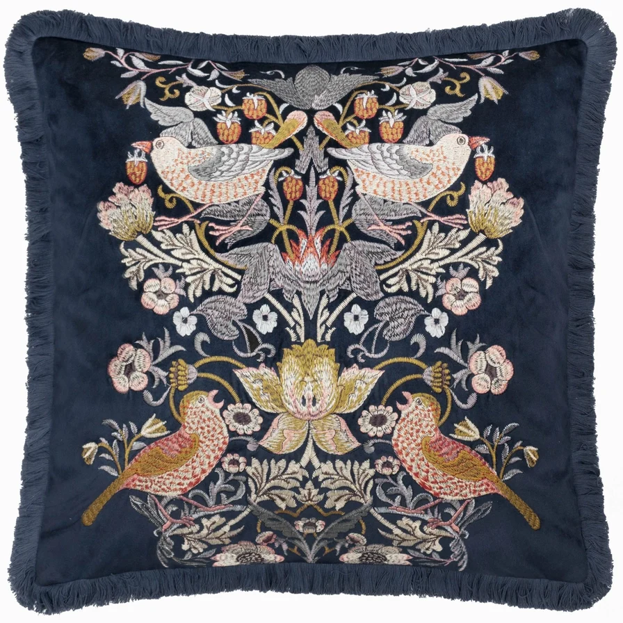 Tyynynpäällinen Strawberry Thief brodeerattu Sininen - Indigo 50 x 50 cm - Image 2