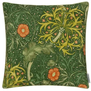 Tyynynpäällinen joka sopii ulkokäyttöön William Morris Seaweed Forrest Green 50 x 50 cm