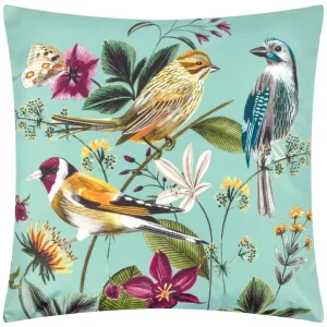 Tyynynpäällinen joka sopii ulkokäyttöön Linnut turkoosi 43 x 43 cm (kaksi puoleinen)